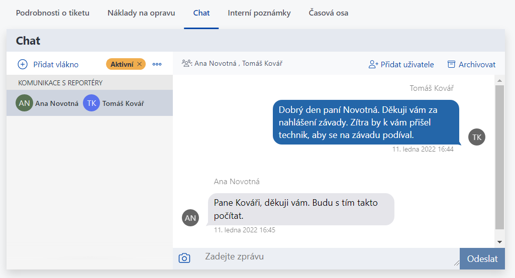 Zprávy v aplikaci