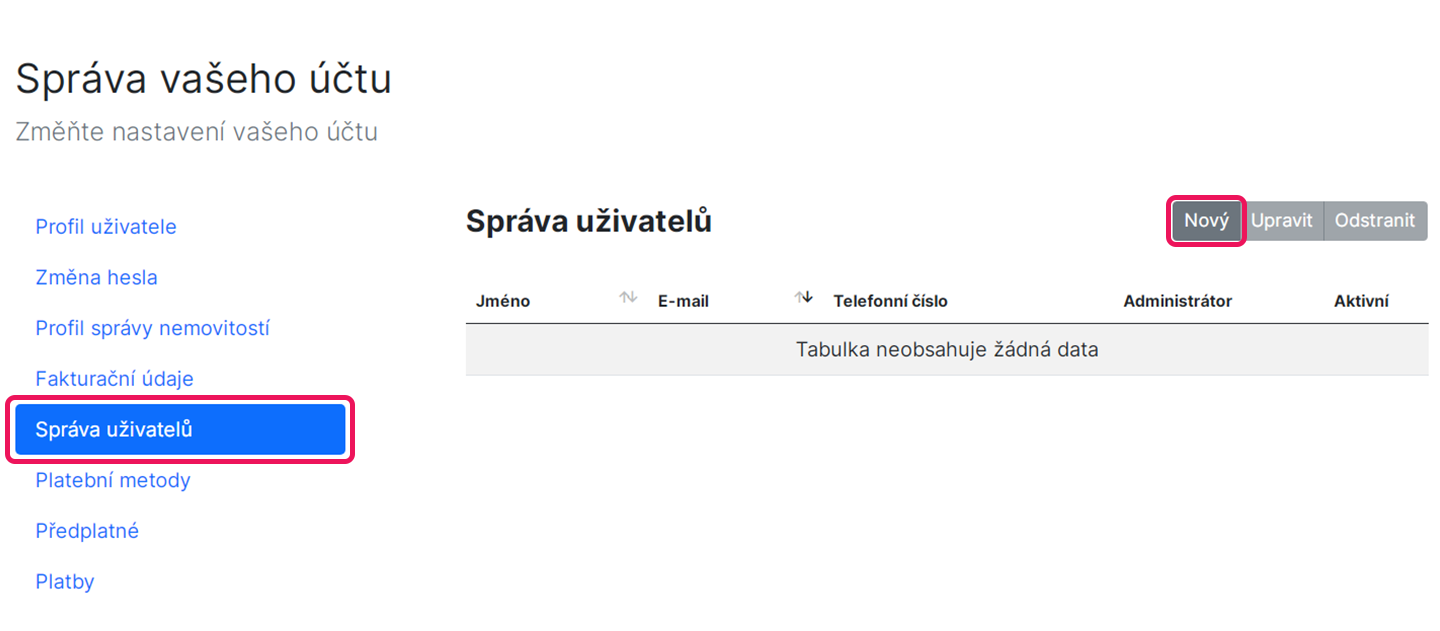 Přidat nového uživatele
