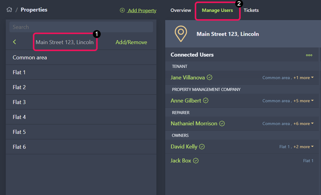 Manage users tab