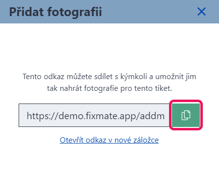 Zkopíruje odkaz pro nahrání fotografie