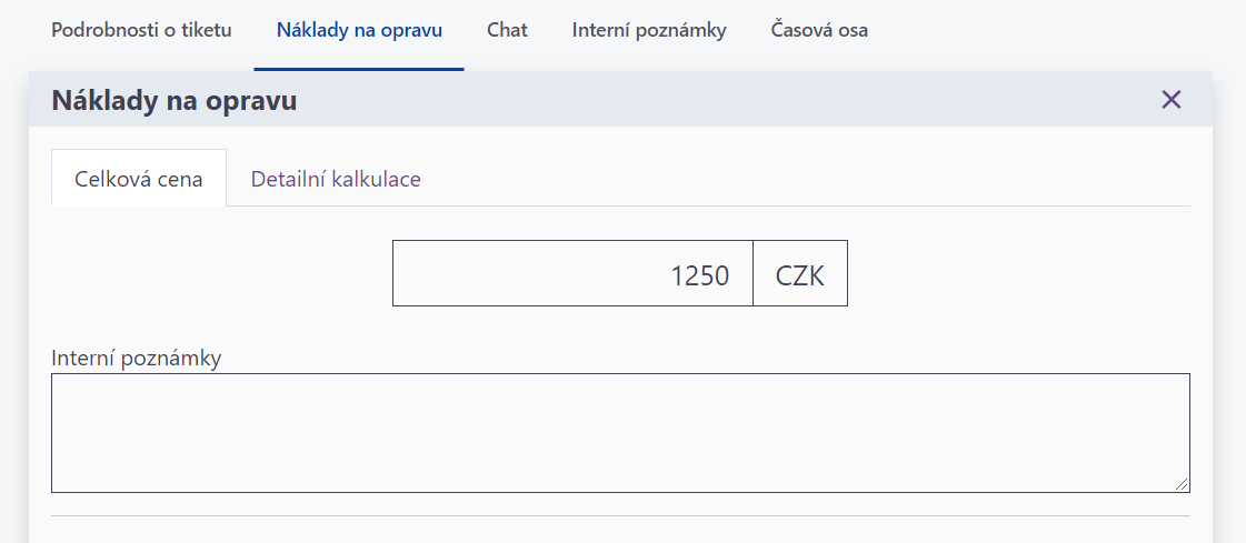 Zadejte náklady na opravu