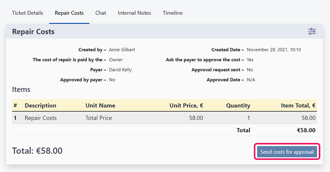 Repair cost overview