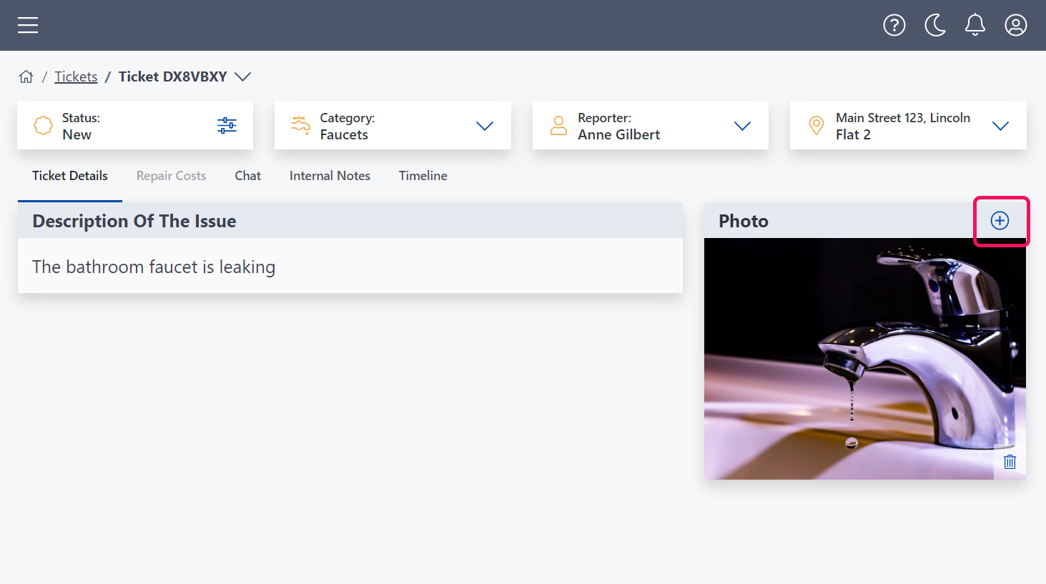 Add photo to ticket